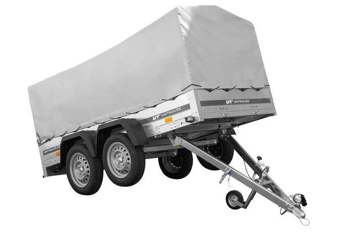 REMORQUE DOUBLE ESSIEUX UNITRAILER 264/2 KIPP AVEC ROUE JOCKEY, ARCEAU ET bâche GRISE