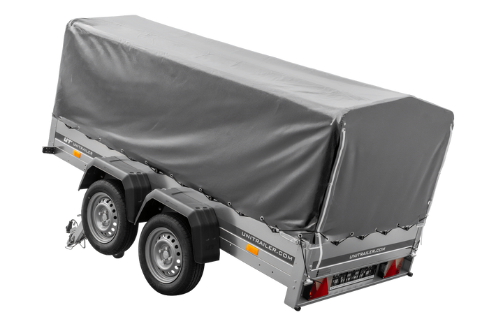 UNITRAILER 264/2 KIPP ANHÄNGER MIT DOPPELACHSE, STÜTZRAD, PLANENGESTELL UND GRAUER PLANE