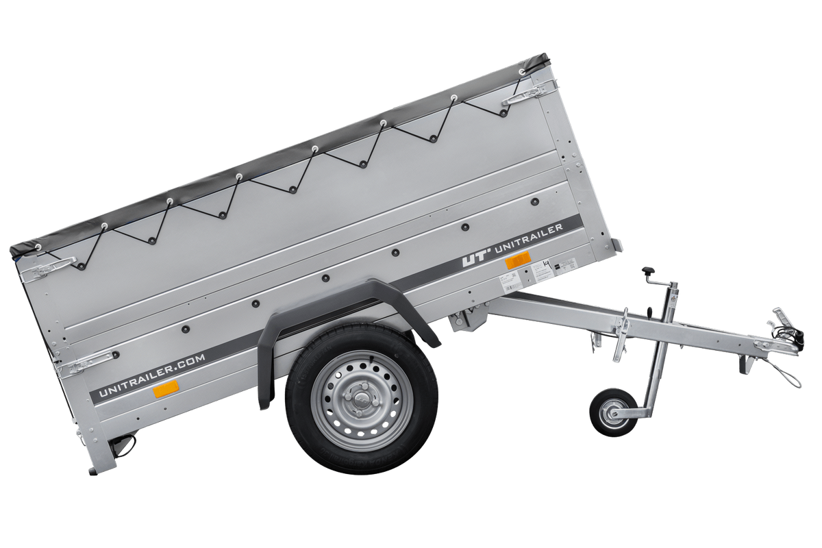 Neuer Anhänger 200x106 mit Flachplane, Bordwandaufsätzen und Stützrad – Garden Trailer 200 KIPP