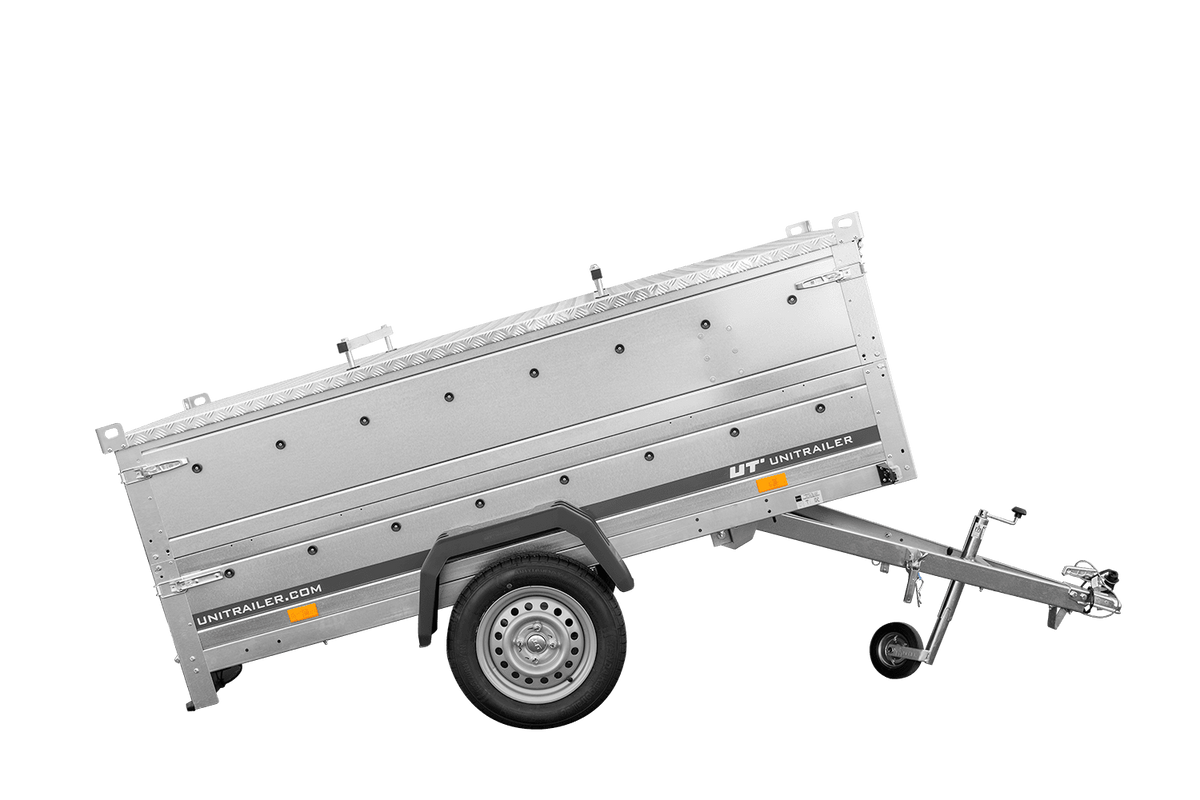 Single-axle trailer 230x125 UNITRAILER GARDEN 230 KIPP with BIS side walls and aluminum cover