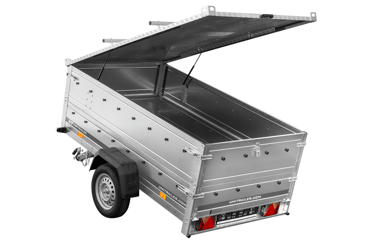 Single-axle trailer 230x125 UNITRAILER GARDEN 230 KIPP with BIS side walls and aluminum cover