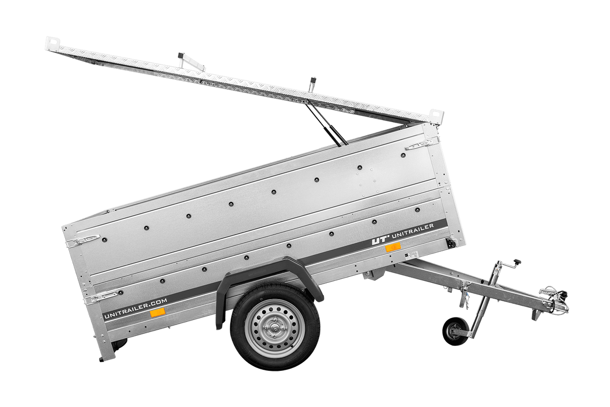 Single-axle trailer 230x125 UNITRAILER GARDEN 230 KIPP with BIS side walls and aluminum cover