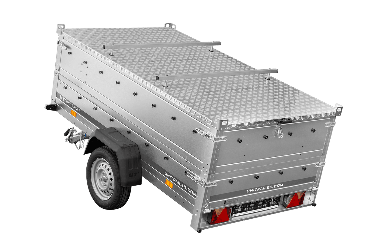 Single-axle trailer 230x125 UNITRAILER GARDEN 230 KIPP with BIS side walls and aluminum cover