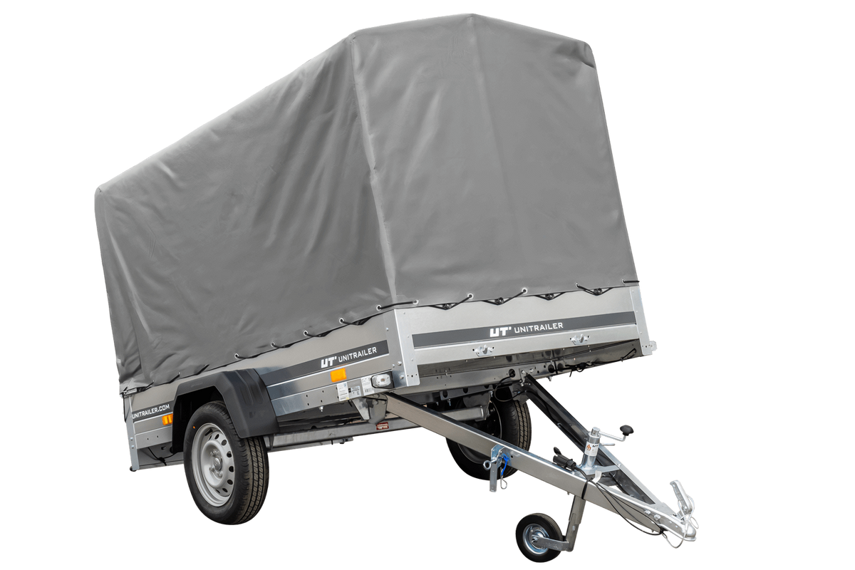 Straßenanhänger mit hoher Plane (110 cm), Gestell (110 cm) und Stützrad 230x125 Garden Trailer 230 KIPP