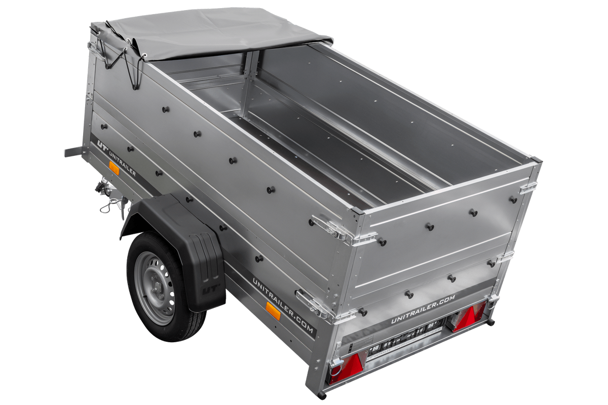 Neuer Anhänger 200x106 mit Flachplane, Bordwandaufsätzen und Stützrad – Garden Trailer 200 KIPP
