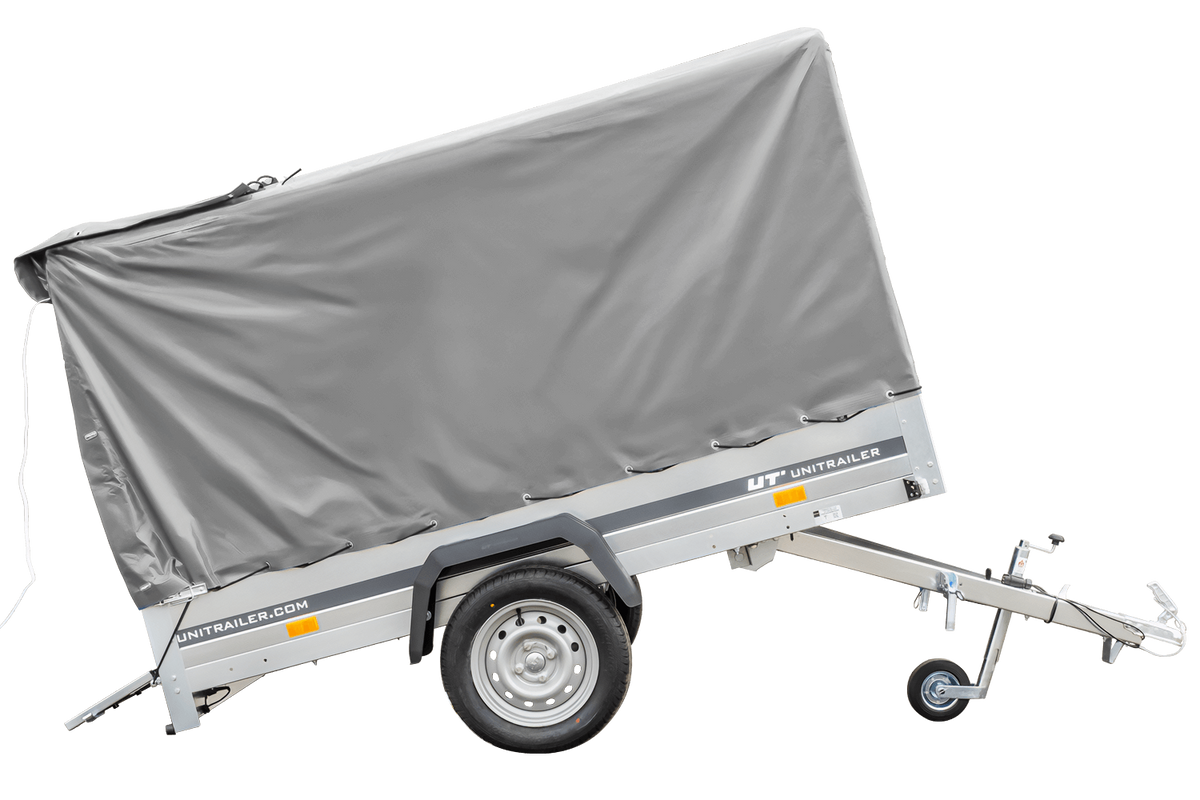 Straßenanhänger mit hoher Plane (110 cm), Gestell (110 cm) und Stützrad 230x125 Garden Trailer 230 KIPP