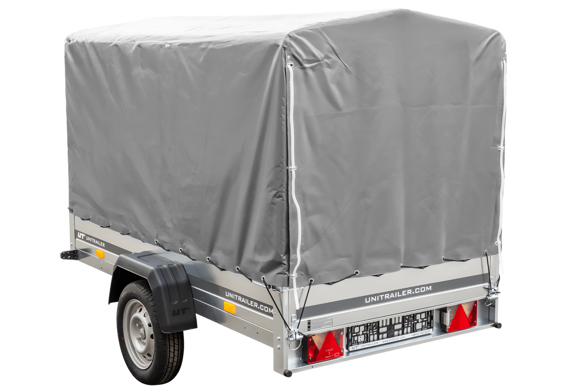 Straßenanhänger mit hoher Plane (110 cm), Gestell (110 cm) und Stützrad 230x125 Garden Trailer 230 KIPP