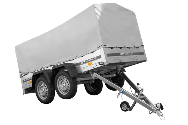 REMORQUE DOUBLE ESSIEUX UNITRAILER 264/2 KIPP AVEC ROUE JOCKEY, ARCEAU ET bâche GRISE