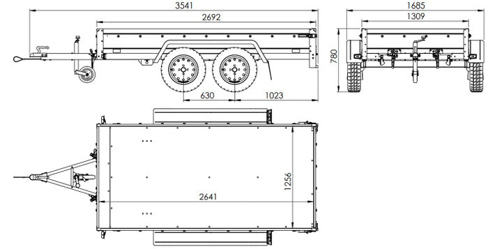 UNITRAILER 264/2 KIPP ANHÄNGER MIT DOPPELACHSE, STÜTZRAD, PLANENGESTELL UND GRAUER PLANE
