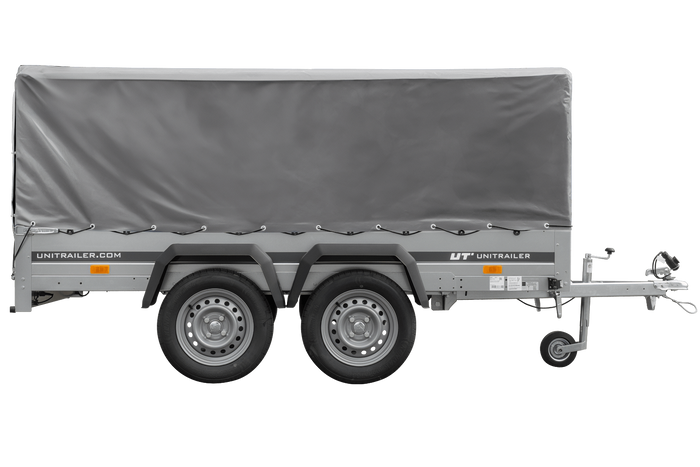 UNITRAILER 264/2 KIPP ANHÄNGER MIT DOPPELACHSE, STÜTZRAD, PLANENGESTELL UND GRAUER PLANE