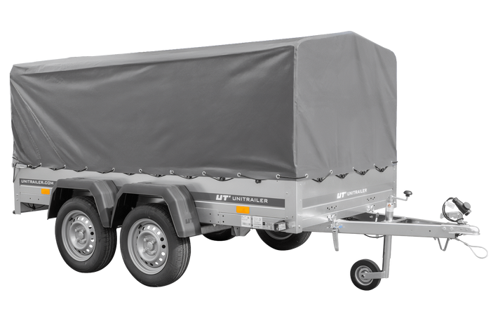 UNITRAILER 264/2 KIPP ANHÄNGER MIT DOPPELACHSE, STÜTZRAD, PLANENGESTELL UND GRAUER PLANE