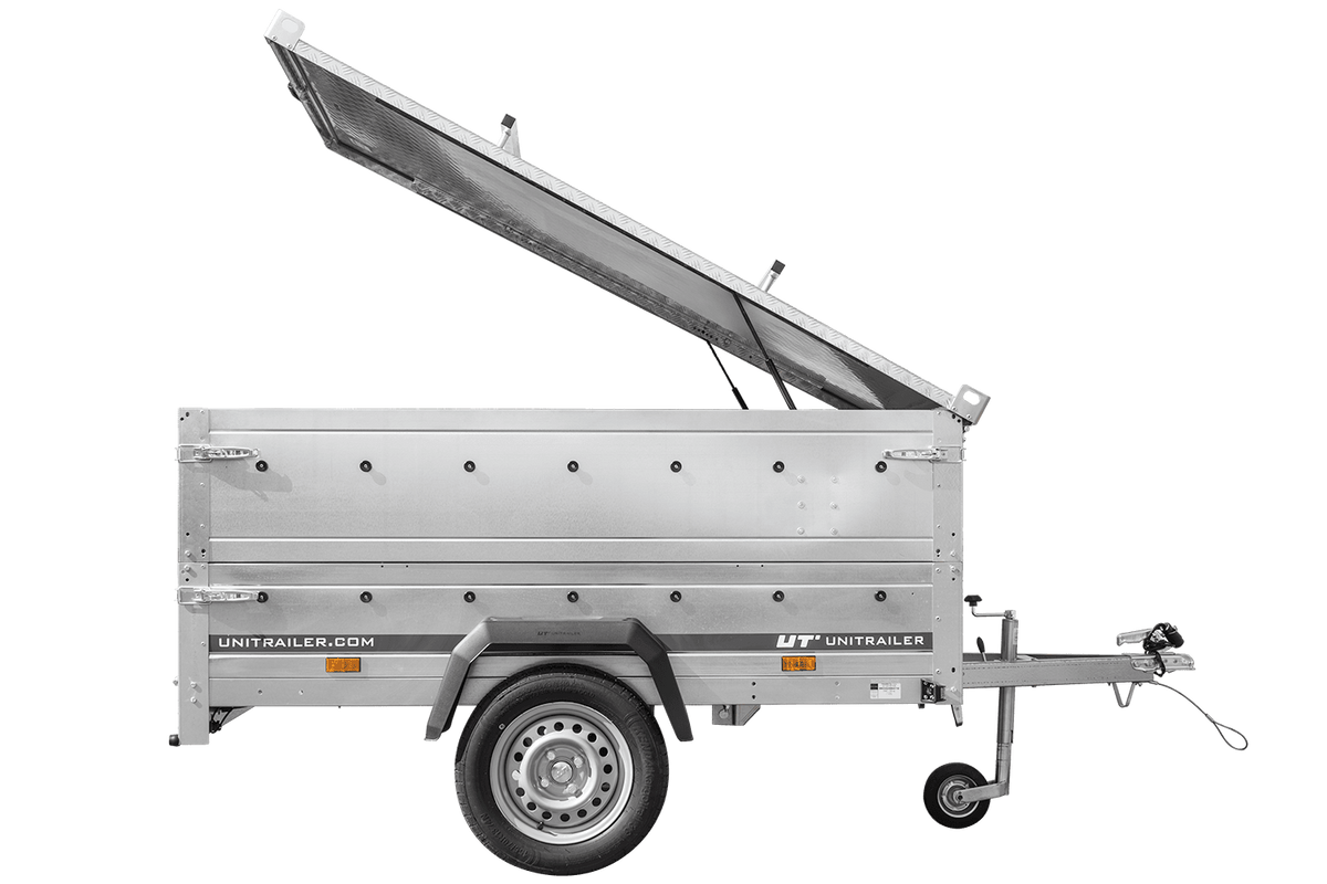 Leichter Anhänger 200x125 UNITRAILER GARDEN 201 KIPP mit BIS-Bordwänden und Aluminiumabdeckung