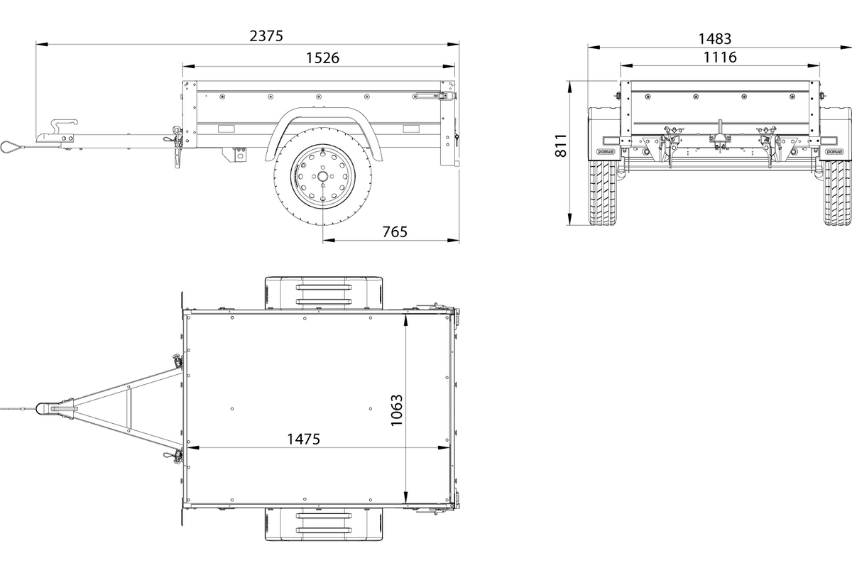 Einachsanhänger 150x106 UNITRAILER GARDEN 150 KIPP mit Seitenwänden, Aufsatzbordwänden und Aluminiumhaube