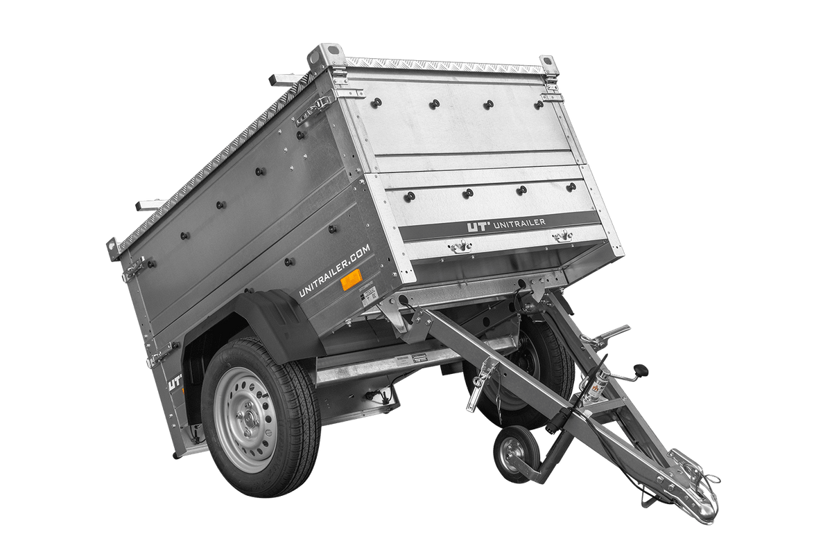 Einachsanhänger 150x106 UNITRAILER GARDEN 150 KIPP mit Seitenwänden, Aufsatzbordwänden und Aluminiumhaube