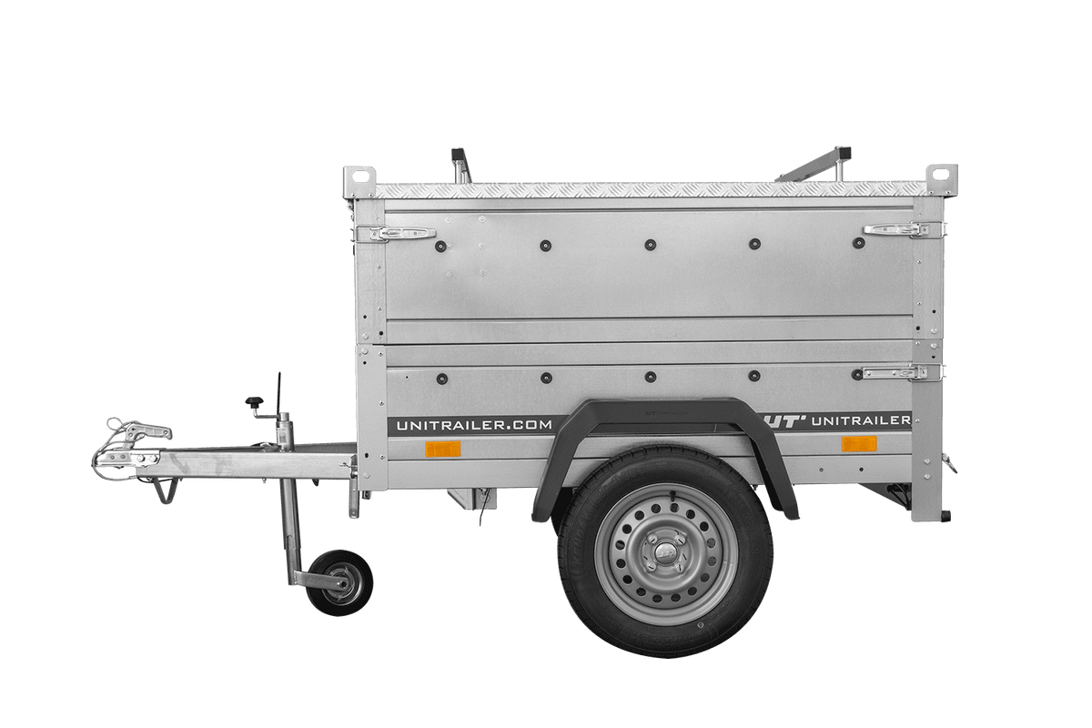 Einachsanhänger 150x106 UNITRAILER GARDEN 150 KIPP mit Seitenwänden, Aufsatzbordwänden und Aluminiumhaube