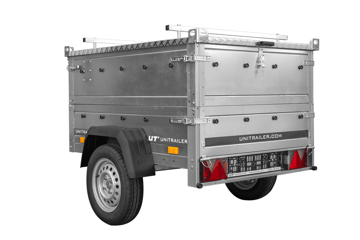 Einachsanhänger 150x106 UNITRAILER GARDEN 150 KIPP mit Seitenwänden, Aufsatzbordwänden und Aluminiumhaube