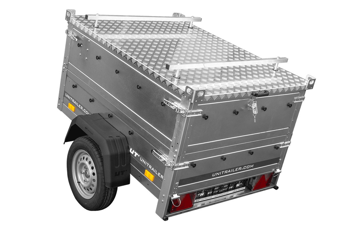 Einachsanhänger 150x106 UNITRAILER GARDEN 150 KIPP mit Seitenwänden, Aufsatzbordwänden und Aluminiumhaube