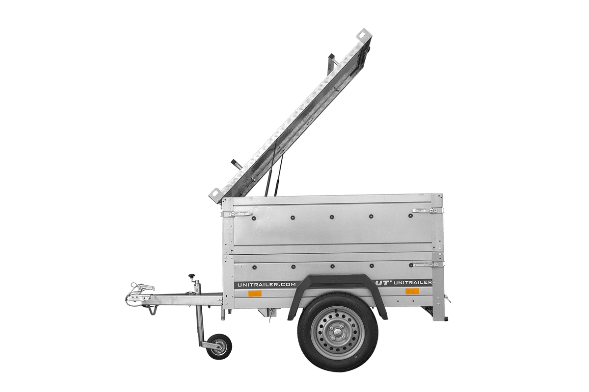Einachsanhänger 150x106 UNITRAILER GARDEN 150 KIPP mit Seitenwänden, Aufsatzbordwänden und Aluminiumhaube