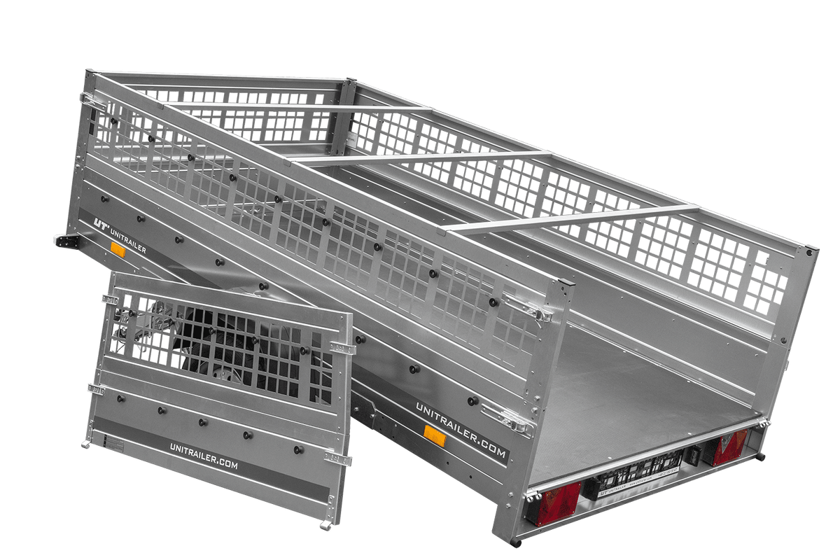 UNITRAILER GARDEN 265 KIPP leichter Anhänger 264x150 mit Gitteraufsatz, H-0 Fahrgestell und blauer Plane