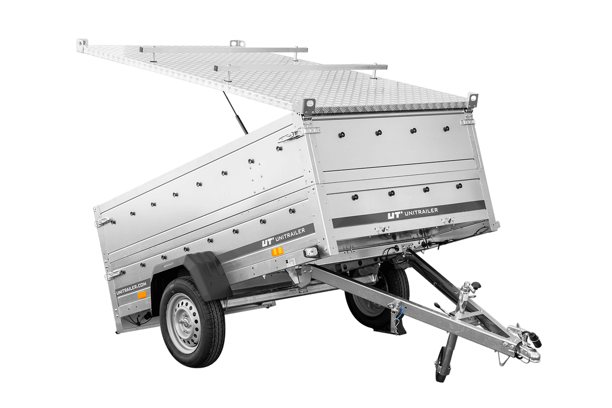 Single-axle trailer 230x125 UNITRAILER GARDEN 230 KIPP with BIS side walls and aluminum cover