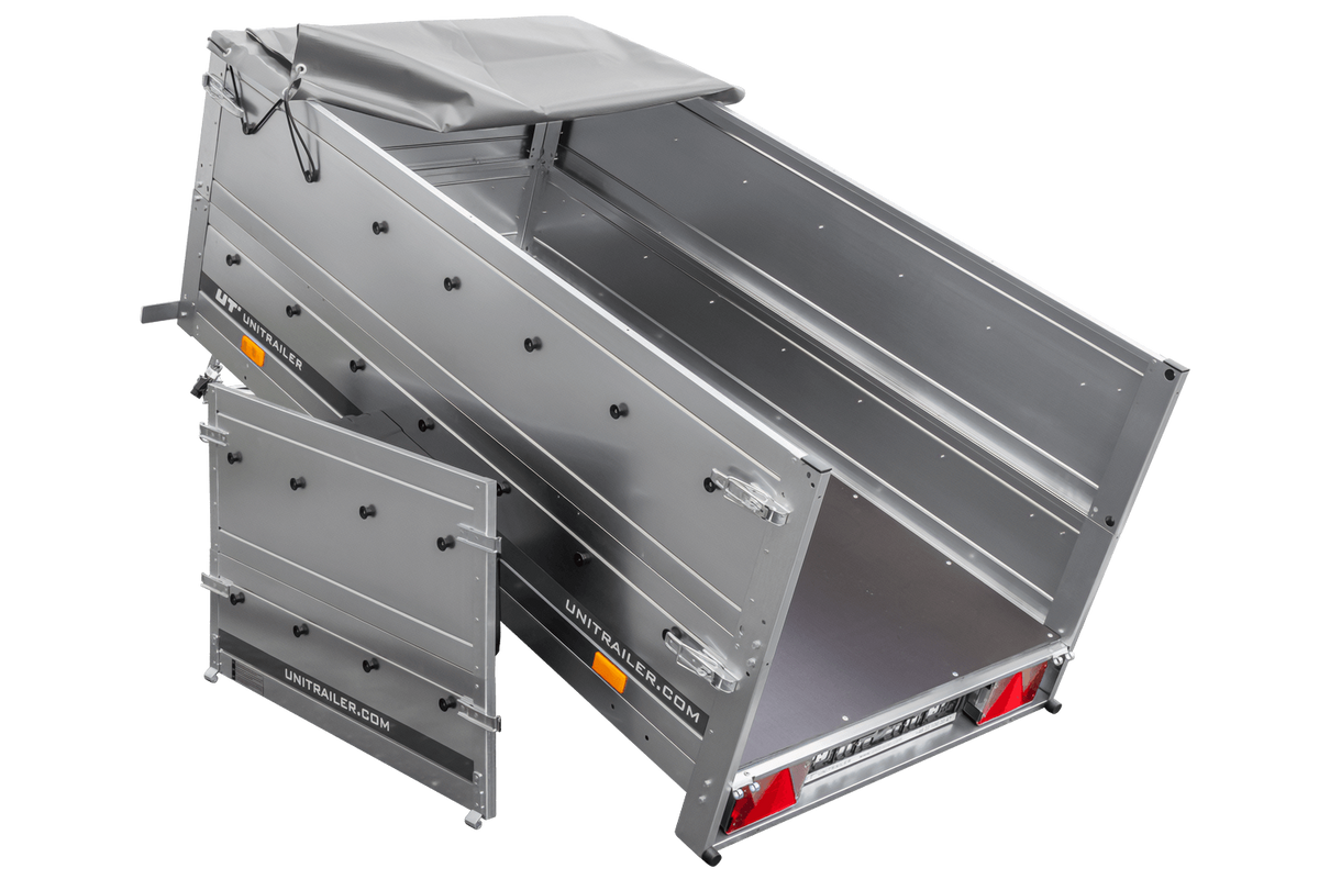 Neuer Anhänger 200x106 mit Flachplane, Bordwandaufsätzen und Stützrad – Garden Trailer 200 KIPP