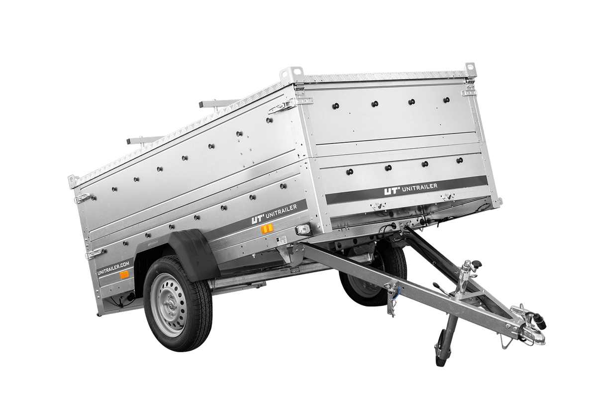 Single-axle trailer 230x125 UNITRAILER GARDEN 230 KIPP with BIS side walls and aluminum cover