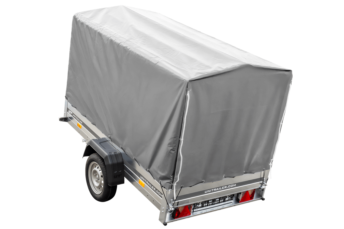 Straßenanhänger mit hoher Plane (110 cm), Gestell (110 cm) und Stützrad 230x125 Garden Trailer 230 KIPP