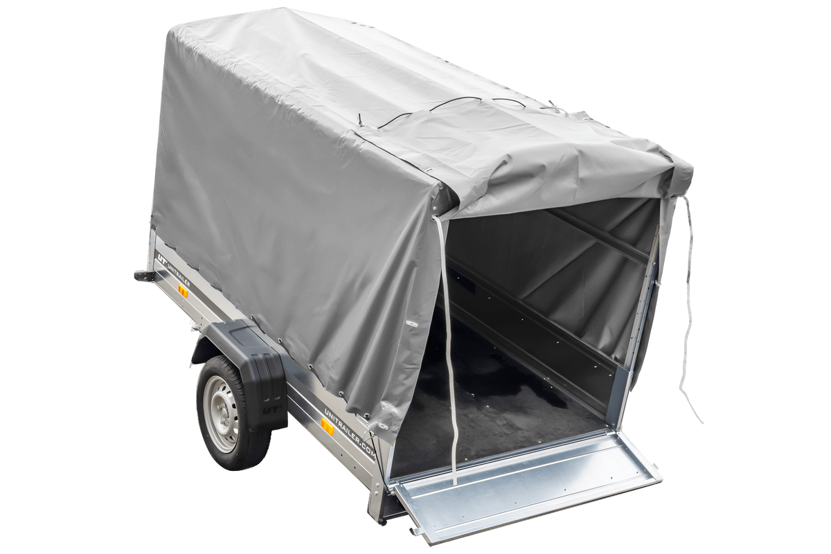 Straßenanhänger mit hoher Plane (110 cm), Gestell (110 cm) und Stützrad 230x125 Garden Trailer 230 KIPP