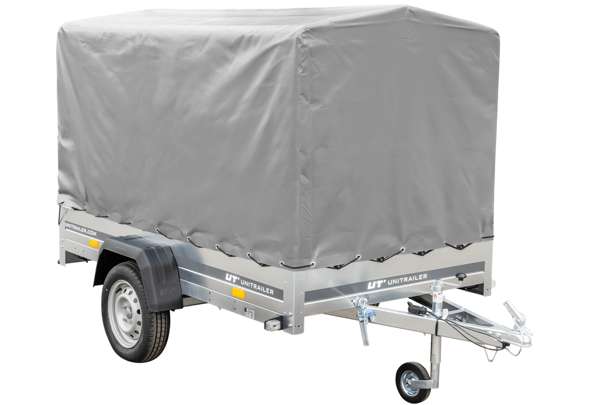 Straßenanhänger mit hoher Plane (110 cm), Gestell (110 cm) und Stützrad 230x125 Garden Trailer 230 KIPP