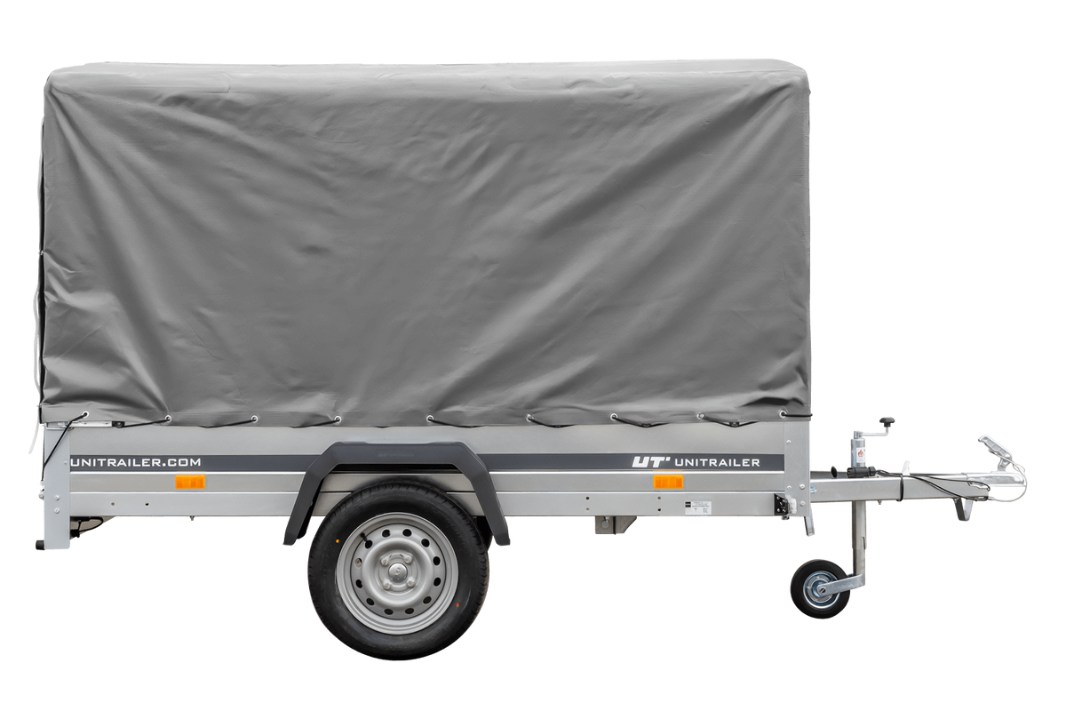 Straßenanhänger mit hoher Plane (110 cm), Gestell (110 cm) und Stützrad 230x125 Garden Trailer 230 KIPP