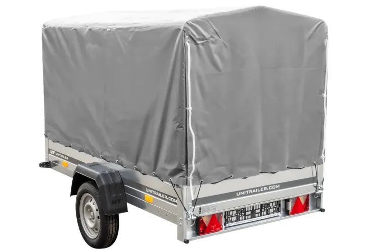 Straßenanhänger mit hoher Plane (110 cm), Gestell (110 cm) und Stützrad 230x125 Garden Trailer 230 KIPP