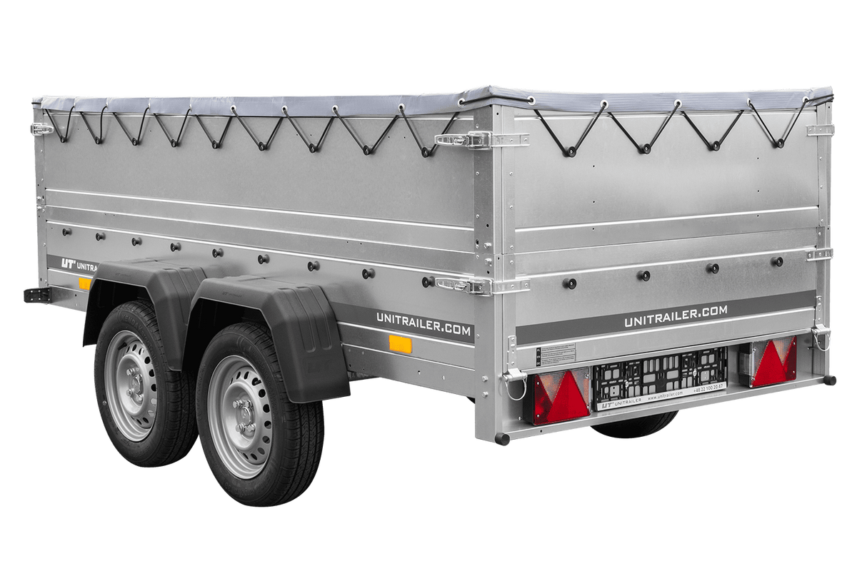 GARTENANHÄNGER 264/2 KIPP Zweiachsanhänger mit Stützrad, H-0-Chassis, BIS-Bordwänden und grauer Flachplane